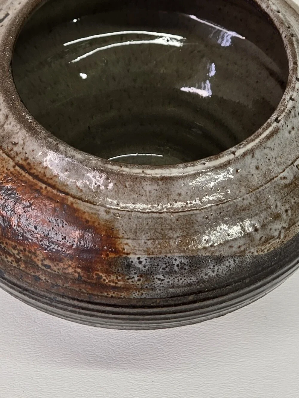 VTG‎ California Studio Art Pottery Vase Signed WF Brown Stoneware Squat Vessel